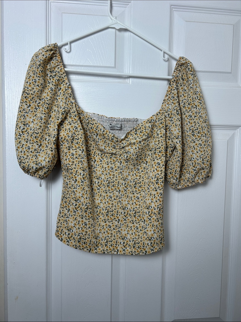 Abercrombie & Fitch Yellow Ditsy Floral Puff Sleeve Top